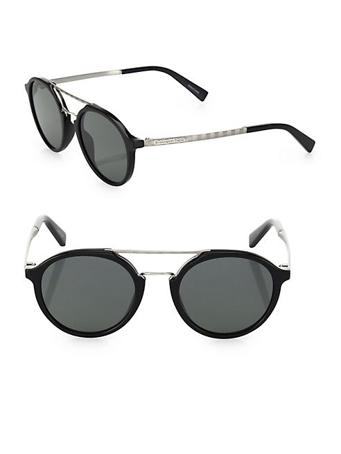 Ermenegildo Zegna - 50MM Round Chevron Patterned Sunglasses