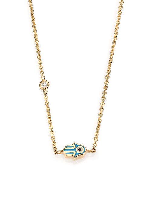 Sydney Evan - Mini Hamsa Diamond, Enamel & 14k Yellow Gold Pendant Necklace