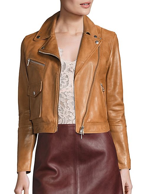 SET - Cropped Leather Moto Jacket