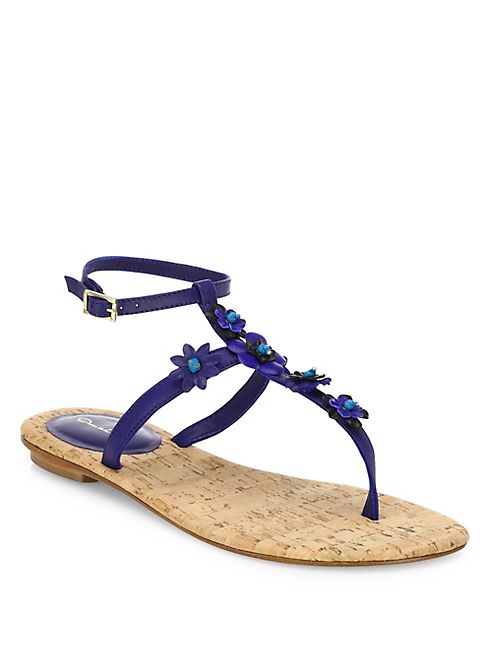 Oscar de la Renta - Flower Leather T-Strap Sandals