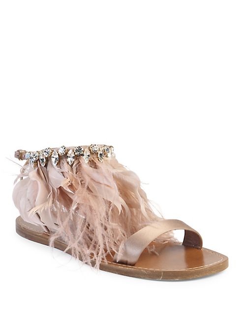 Miu Miu - Jeweled Feather & Satin Sandals