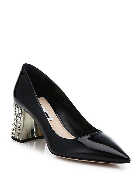 Miu Miu - Jeweled Heel Patent Leather Pumps