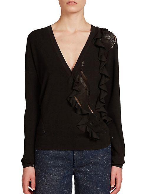 Cédric Charlier - V-Neck Ruffle Sweater