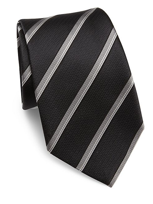 Armani Collezioni - Striped Woven Jacquard Silk Tie