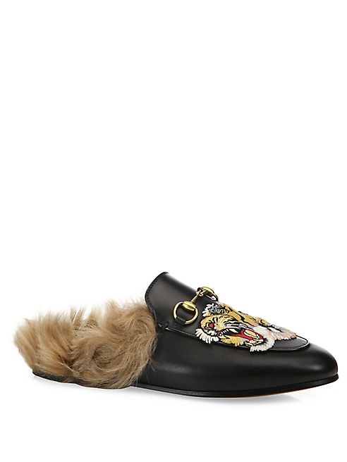 Gucci - Princetown Tiger Lamb Fur-Lined Leather Slippers