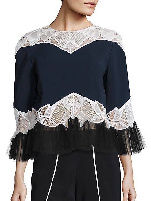 Jonathan Simkhai - Lace Applique Peplum Blouse