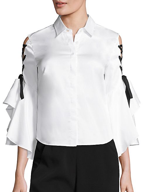 Jonathan Simkhai - Cotton Lace-Up Bell Sleeve Blouse