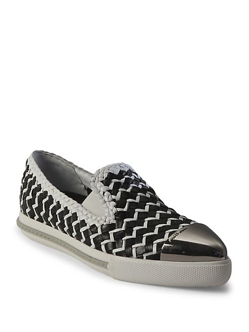 Miu Miu - Two-Tone Woven Leather Cap Toe Loafers