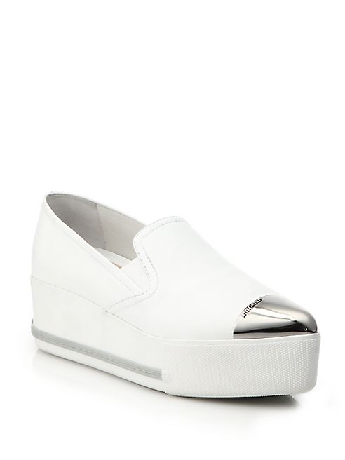 Miu Miu - Cap Toe Leather Platform Skate Sneakers