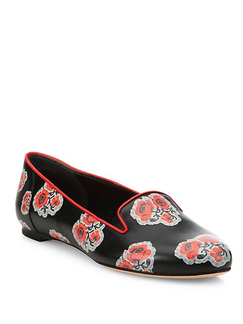 Alexander McQueen - Floral-Print Leather Smoking Loafers