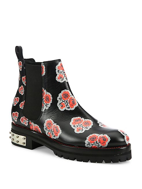 Alexander McQueen - Floral-Print Leather Chelsea Booties