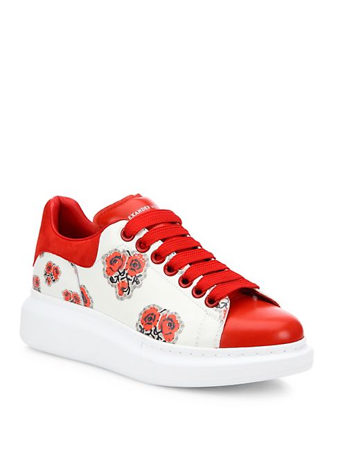 Alexander McQueen - Floral-Print Leather Platform Sneakers