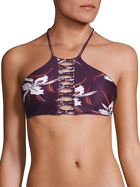 MIKOH SWIMWEAR - Crocheted Detail Halter Bikini Top