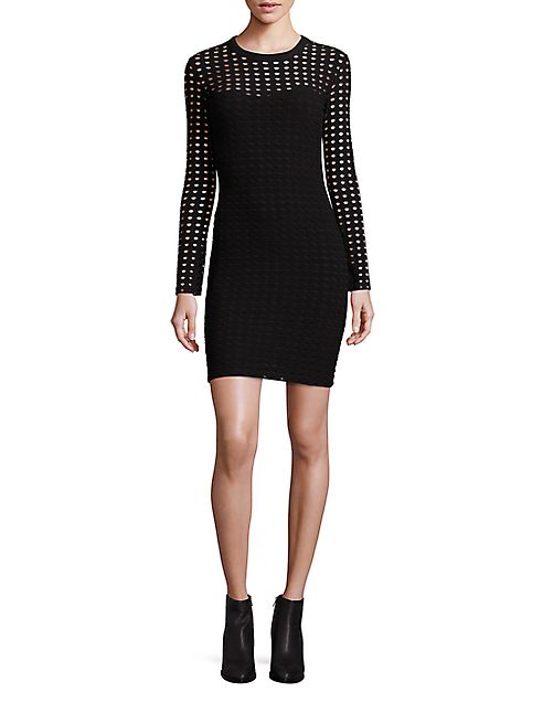 T by Alexander Wang - Circular Hole Jacquard Long Sleeve Dress