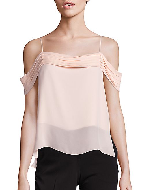 T by Alexander Wang - Silk Georgette Pleated Off-the Shoulder Top