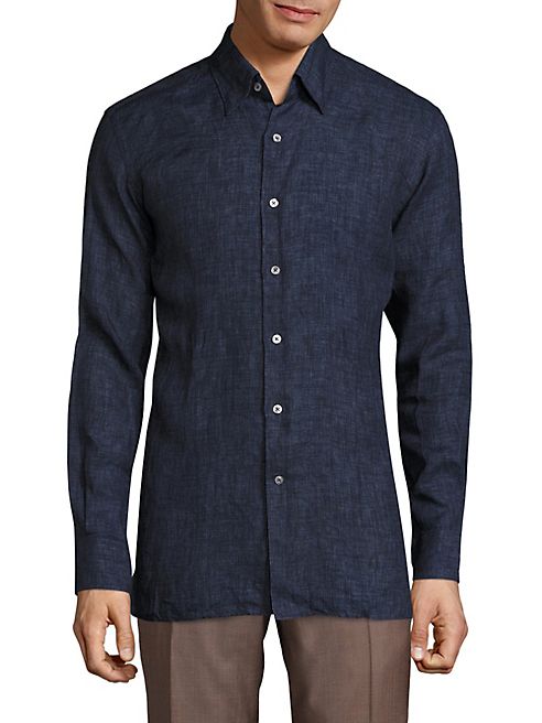 Canali - Regular-Fit Solid Linen Shirt