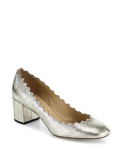 Chloé - Lauren Metallic Leather Block Heel Pumps