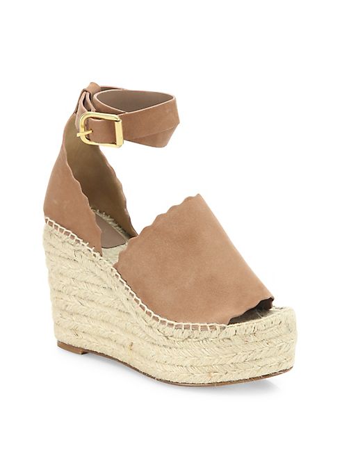 Chloé - Lauren Suede Ankle-Strap Espadrille Wedge Sandals