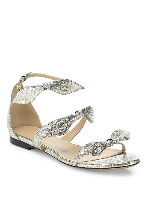 Chloé - Mia Metallic Leather Knotted Bow Flat Sandals