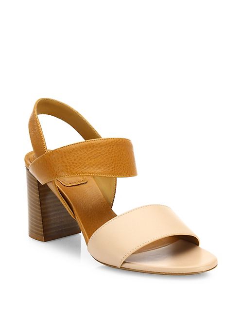 Chloé - Mia Two-Tone Leather Block-Heel Slingbacks