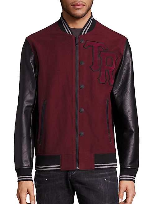 True Religion - Collegiate Moleskin Leather Blend Varsity Jacket