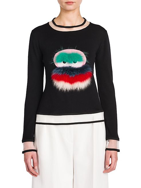 Fendi - Monkey Fur-Embroidered Knit Sweater