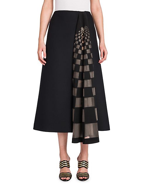 Fendi - Tulle Grid-Inset Wool & Silk Skirt