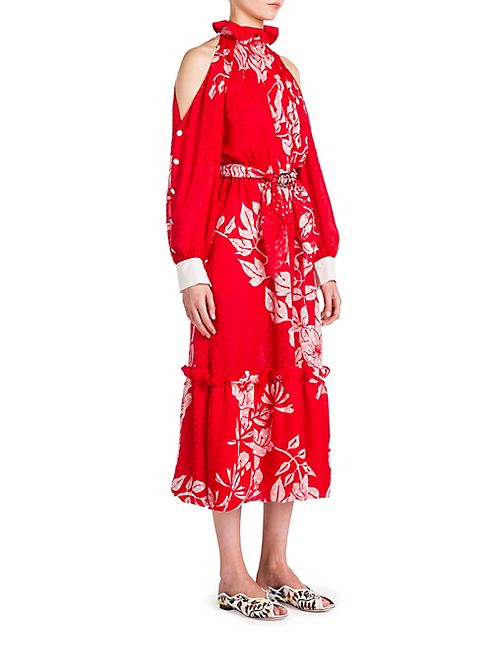 Fendi - Cold-Shoulder Floral Print Dress