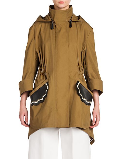 Fendi - Leather-Detail Cotton Taffeta Parka