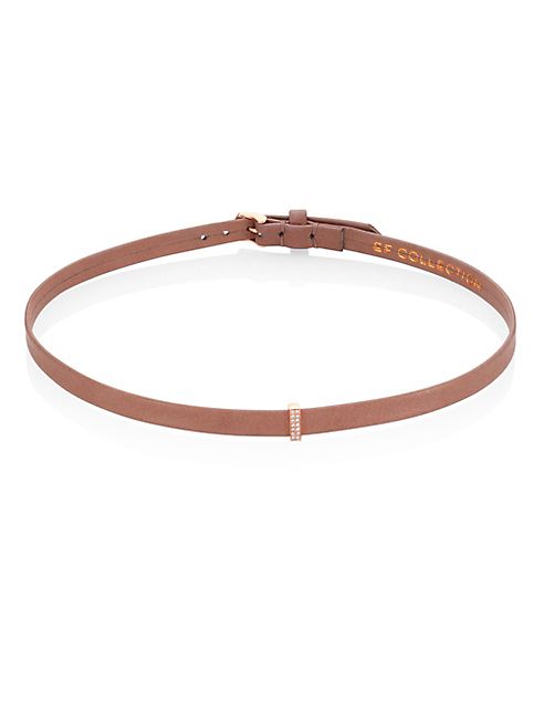 EF Collection - Single Diamond Bar 14K Rose Gold & Leather Choker