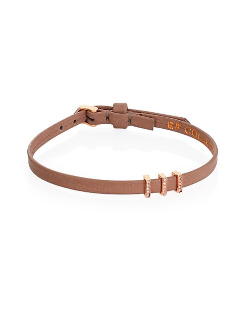 EF Collection - Mini Triple Diamond Bar Leather Bracelet