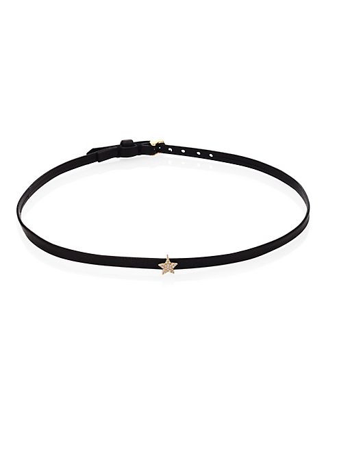 EF Collection - Mini Diamond Star Leather Choker