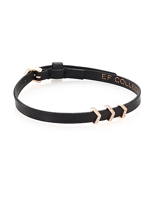 EF Collection - Mini Triple Chevron Diamond & Leather Bracelet