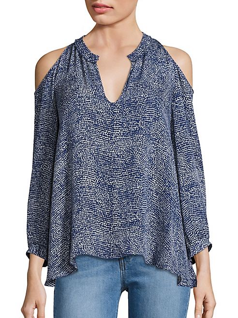 Derek Lam 10 Crosby - Cold Shoulder Printed Silk Blouse