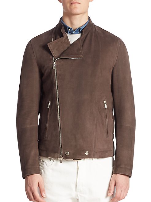 Brunello Cucinelli - Suede Asymmetrical Zip Moto Jacket