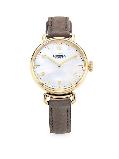 Shinola - Canfield Mother-Of-Pearl, Goldtone Stainless Steel & Leather Strap Watch