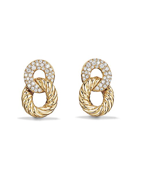 David Yurman - Belmont Extra-Small Curb Link Drop Earrings with Diamonds in 18K Gold