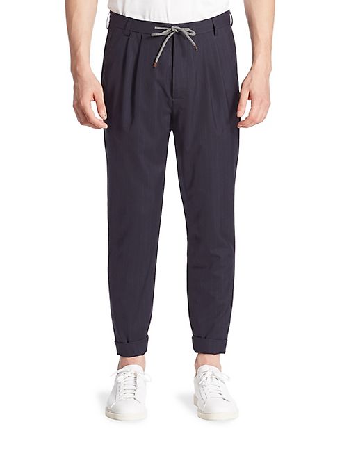 Brunello Cucinelli - Striped Cotton Blend Pants