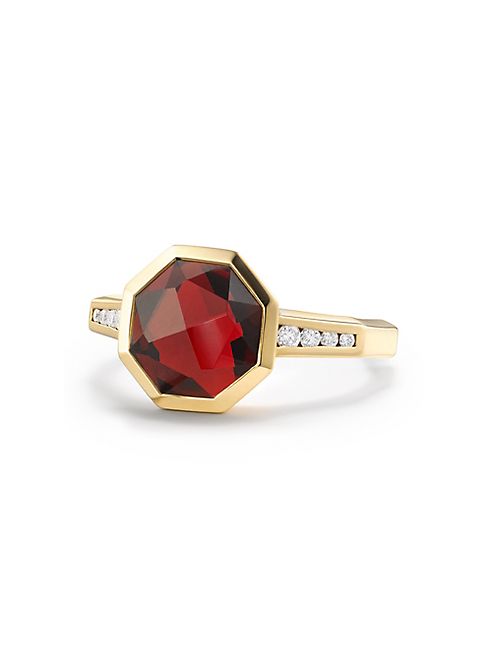 David Yurman - Guilin Octagon Ring with Garnet and Diamonds in 18K Gold