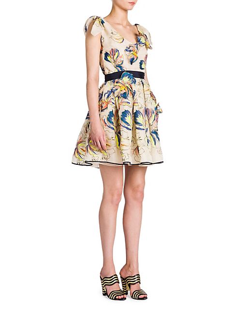 Fendi - Silk Applique V-Neck Dress