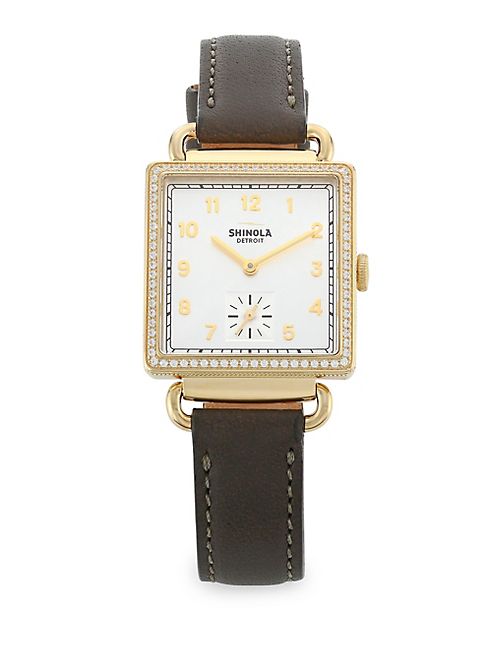 Shinola - The Cass Diamond, Mother-Of-Pearl & Goldtone Stainless Steel Leather Strap Watch