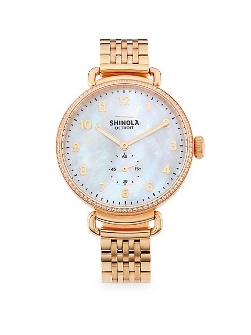 Shinola - Canfield Diamond, Mother-Of-Pearl & Rose Goldtone Stainless Steel Bracelet Watch