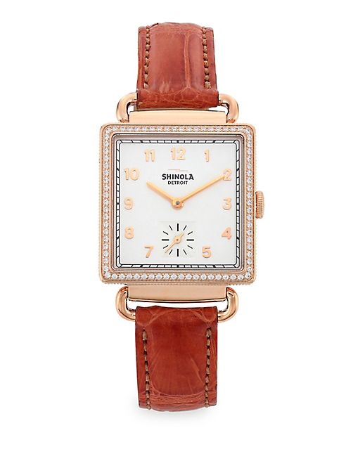 Shinola - The Cass Diamond, PVD Rose Goldtone Stainless Steel & Alligator Strap Watch