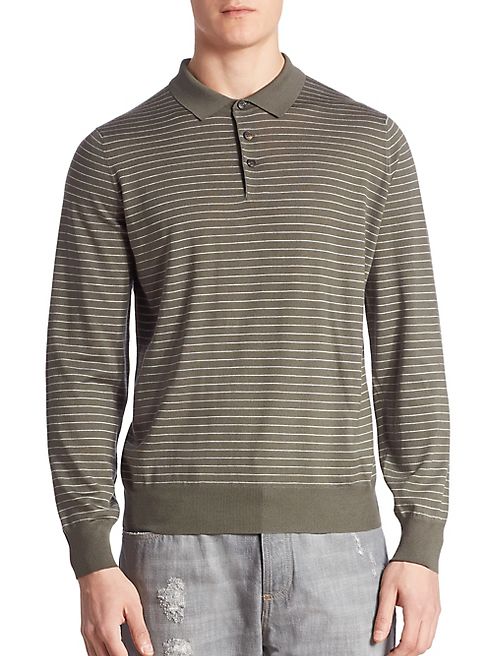 Brunello Cucinelli - Slim-Fit Striped Long Sleeve Polo