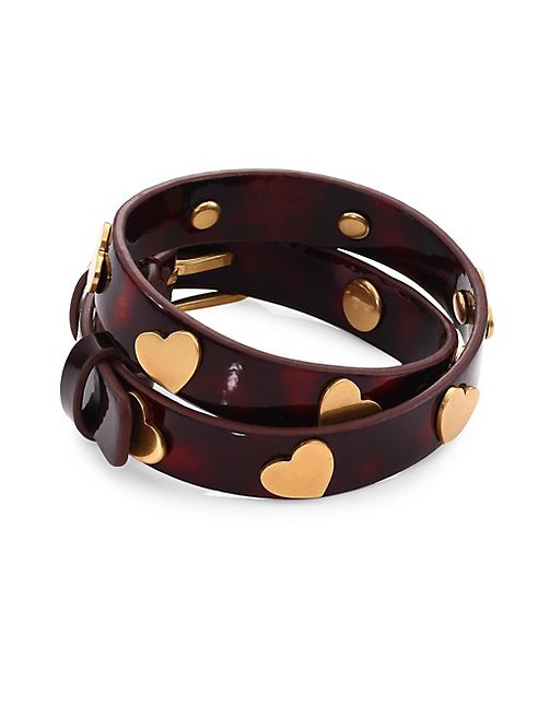 Tory Burch - Heart-Studded Leather Double-Wrap Bracelet