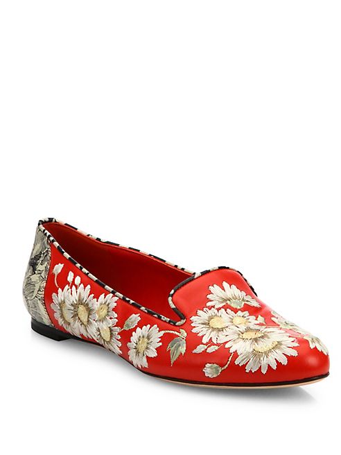 Alexander McQueen - Floral-Embroidered Leather Loafers