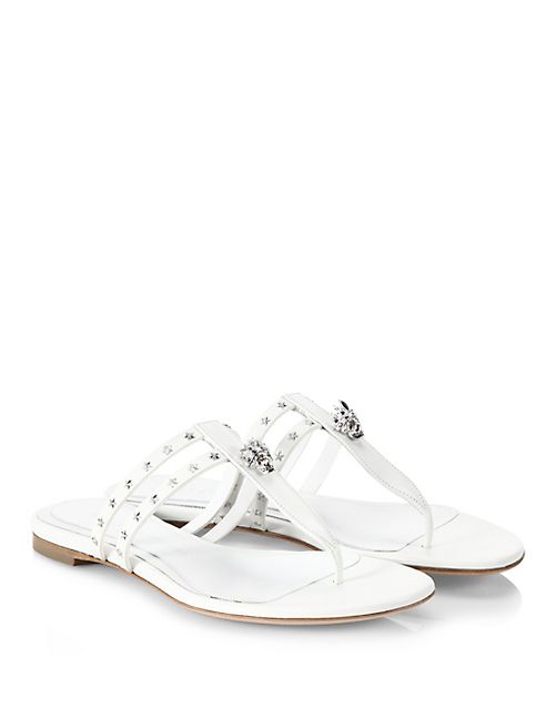 Alexander McQueen - Skull Star-Studded Leather Thong Sandals