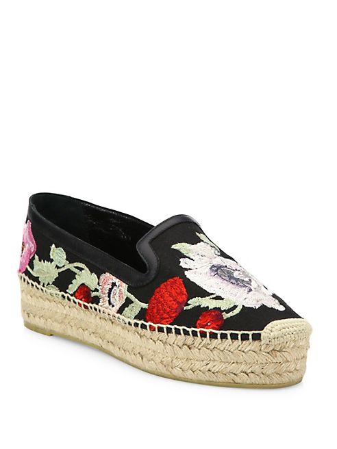 Alexander McQueen - Floral-Embroidered Platform Espadrille Flats