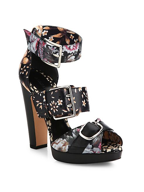 Alexander McQueen - Floral-Print Leather Buckled Sandals