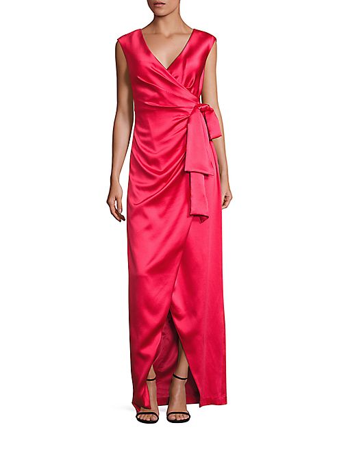 Kay Unger - Stretch Satin Faux Wrap Gown